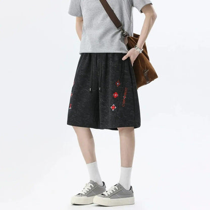 Acid Wash Embroidered Straight Shorts
