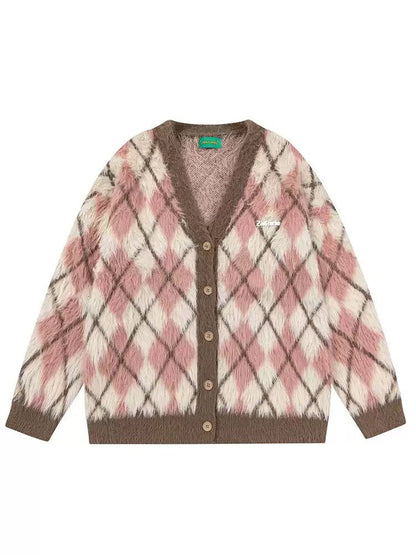 Fuzzy Rhombus Contrast Cardigan