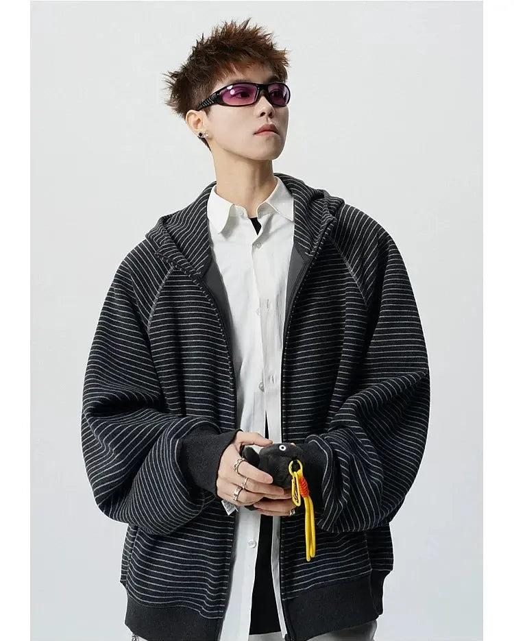Thin Striped Casual Fit Zip-Up Hoodie