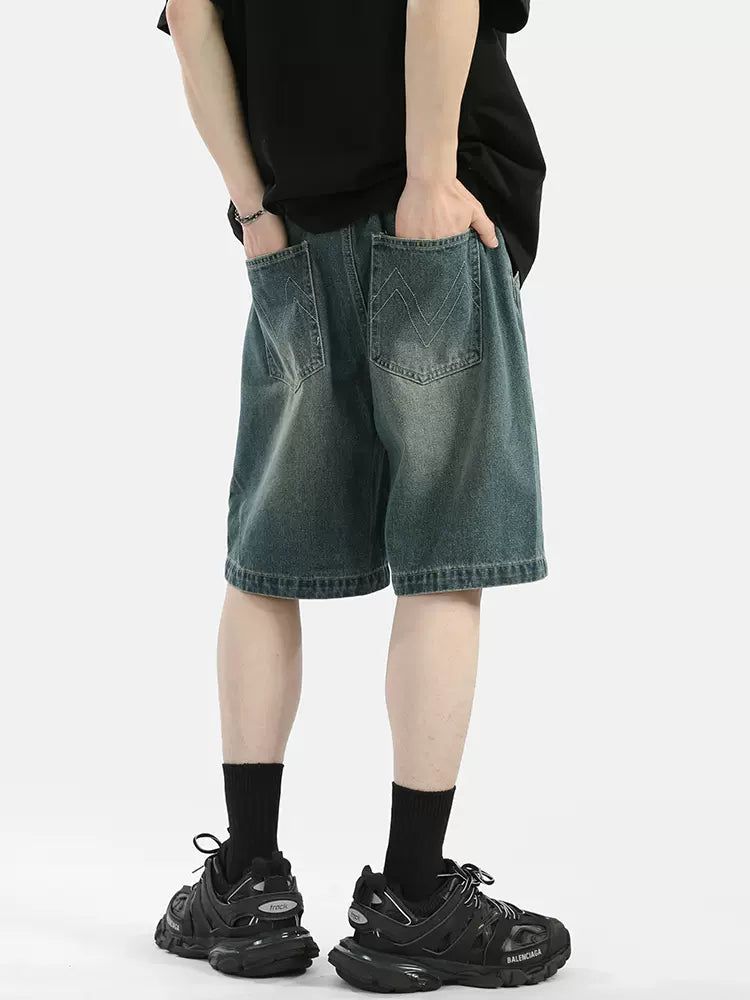 Washed Zipped Slit Denim Shorts