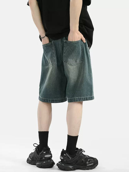 Washed Zipped Slit Denim Shorts