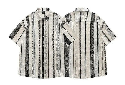 Hollow Textured Knit Short Sleeve Shirt