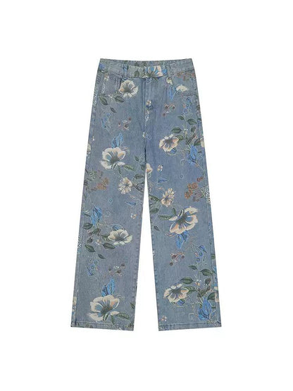 Floral Full-Print Straight Jeans