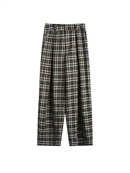 Contrast Plaid Pleated Pants