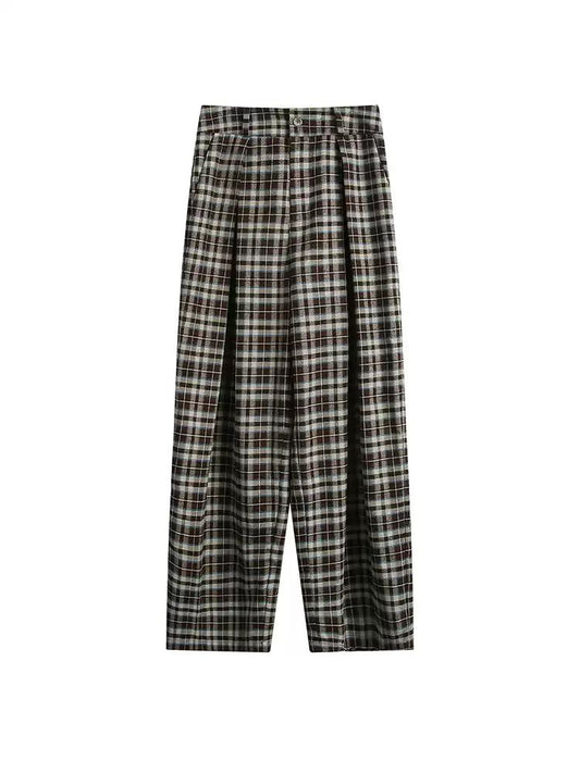 Contrast Plaid Pleated Pants