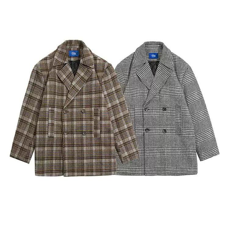 Plaid Double Breasted Mid-Length Blazer