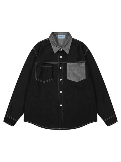 Asymmetric Pocket Contrast Outer Shirt