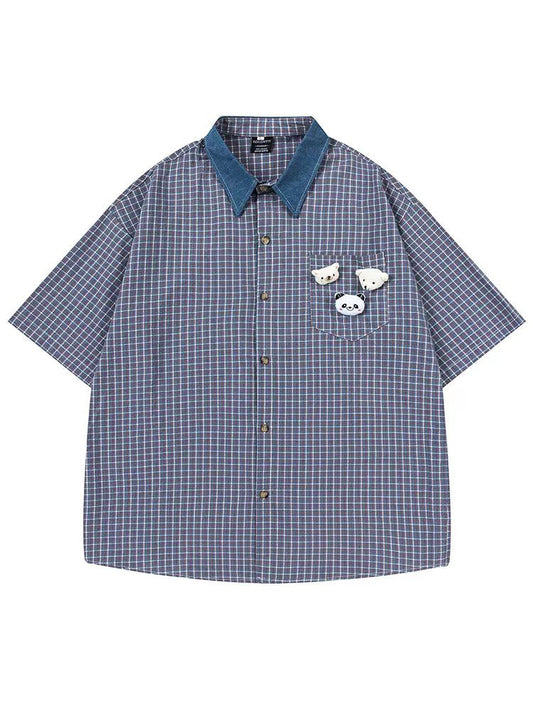Bear Pocket Plaid Short Sleeve Shirt