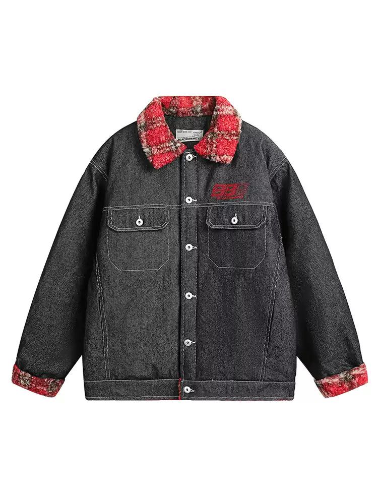 Contrast Fleece Hem Denim Jacket