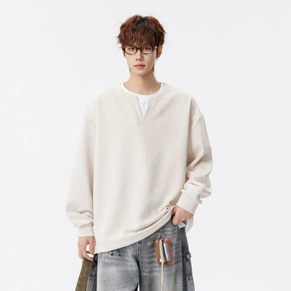 Textured Layered V-Neck L/S T-Shirt
