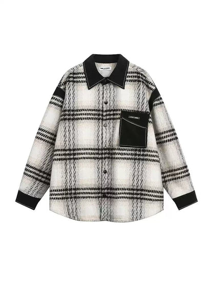 Contrast Color Plaid Flannel Jacket