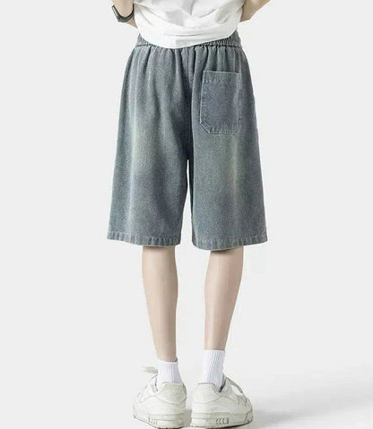 Faded Elastic Waist Denim Shorts