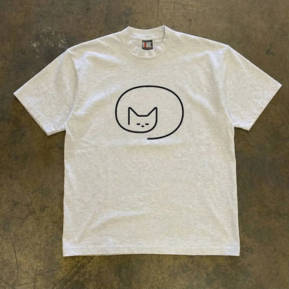 Vintage Minimalist Cat Graphic T-Shirt
