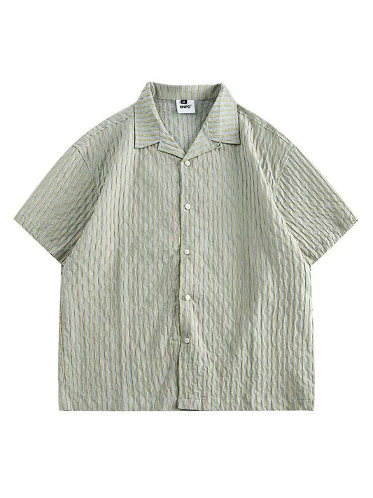 Casual Stripes Textured Short Sleeve Shirt