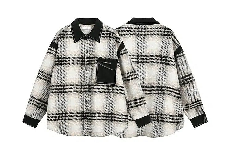 Contrast Color Plaid Flannel Jacket