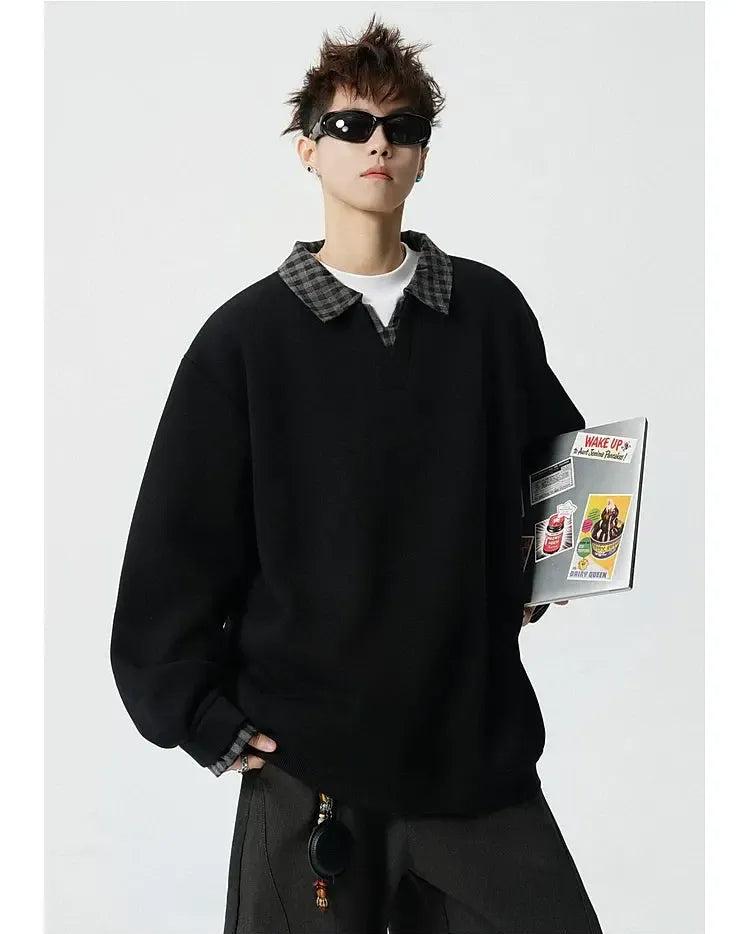 Spliced Plaid Collar & Cuff Polo