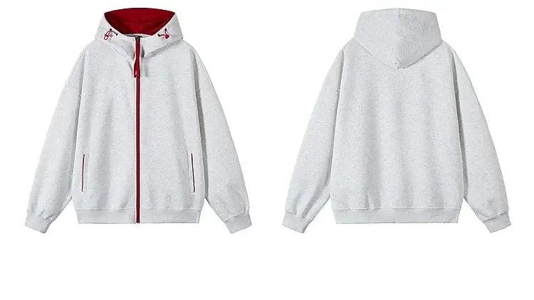 Ribbed Hem Color Block Zip-Up Hoodie