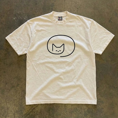 Vintage Minimalist Cat Graphic T-Shirt