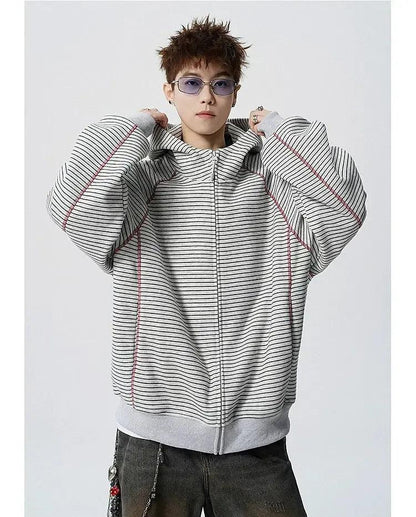 Thin Striped Casual Fit Zip-Up Hoodie