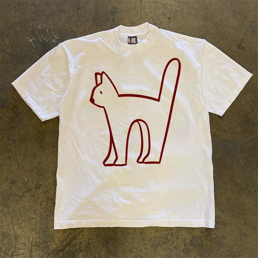 Vintage Outline Cat  T-Shirt