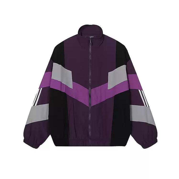 Geometric Contrast Stand Collar Windbreaker Jacket