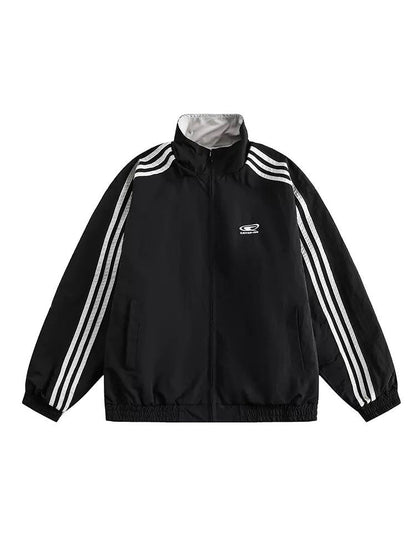 Contrast Striped Stand Collar Windbreaker Jacket