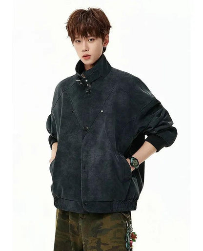 Buckled Neck Strap Micro Suede Jacket