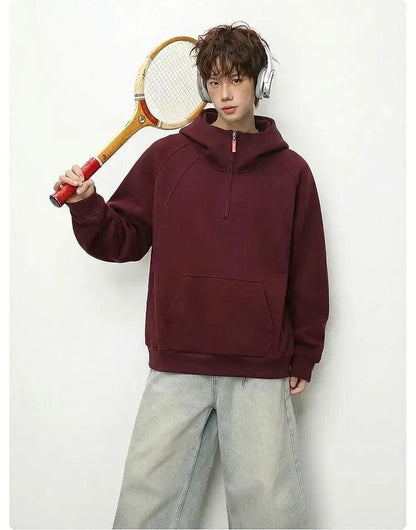 Kangaroo-Pocket Half-Zip Hoodie