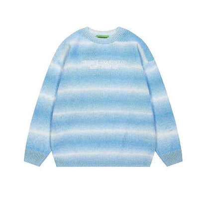 Gradient Striped Letter Embroidery Sweater