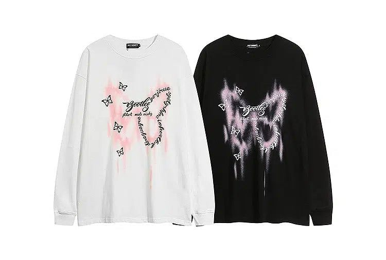 Graffiti Butterfly Print Long Sleeve T-Shirt