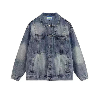 Washed Heart Embroidery Denim Jacket