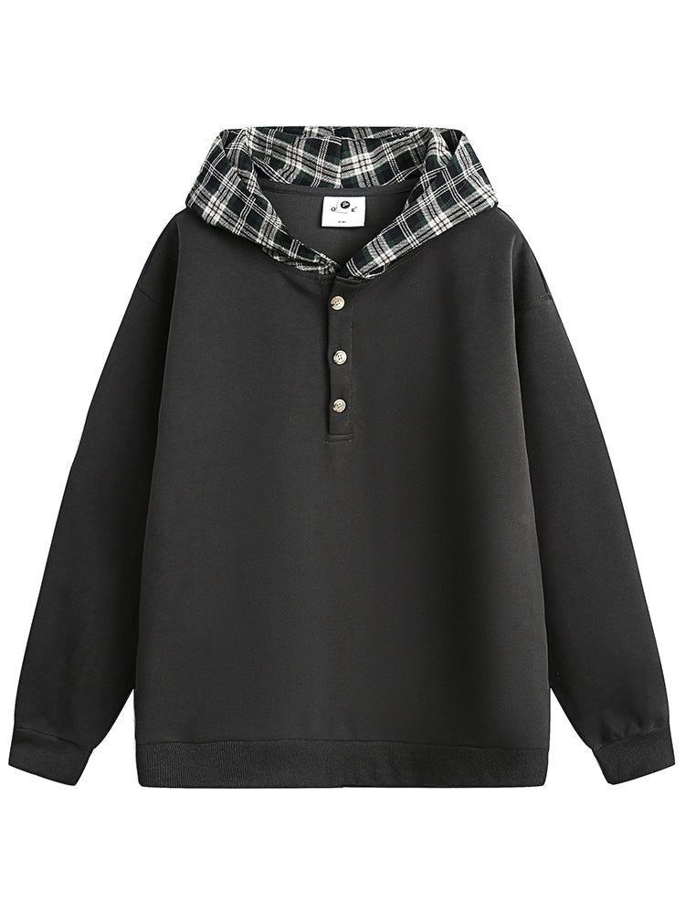 Casual Spliced Plaid Hoodie