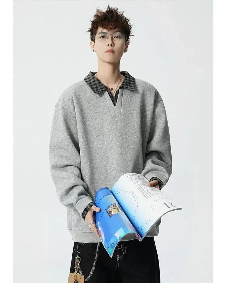 Spliced Plaid Collar & Cuff Polo