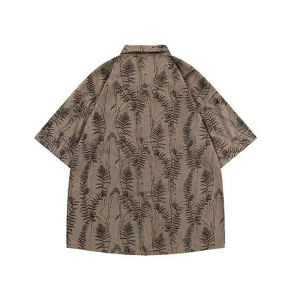 Grass Print Textured Short Sleeve Shirt