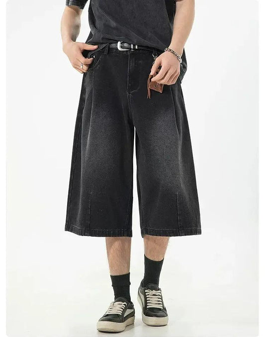 Faded Pleated Denim Shorts
