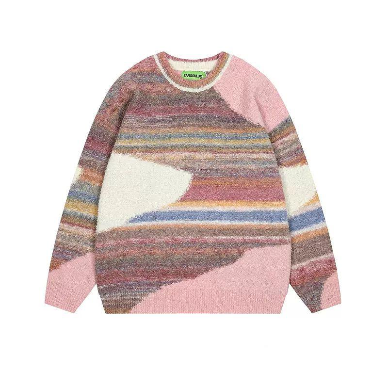 Contrast Color Mohair Roundneck Sweater