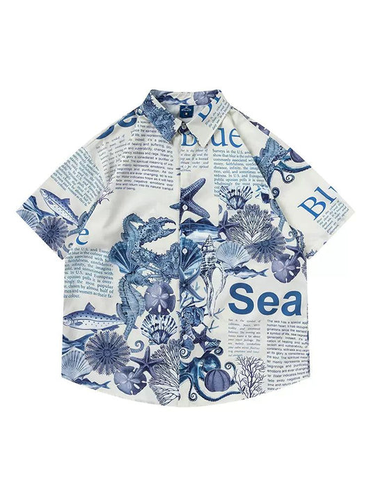 Lettered Sea Shells Short Sleeve Shirt