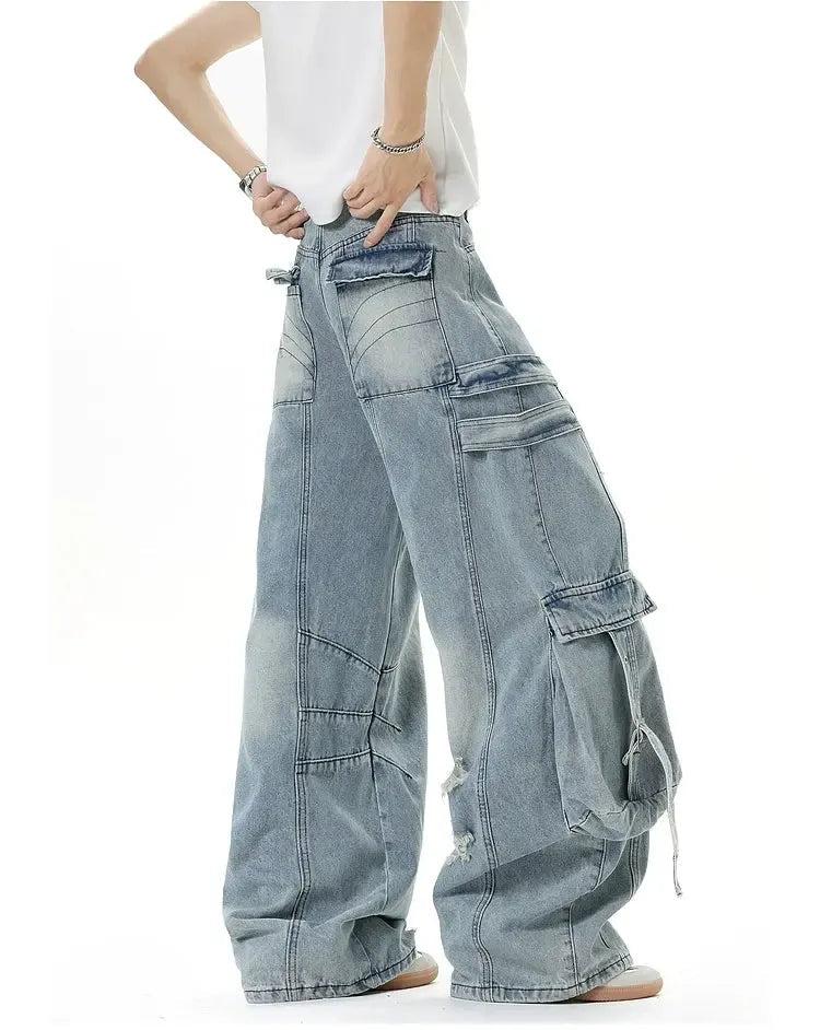 Buckled Strap Baggy Cargo Jeans