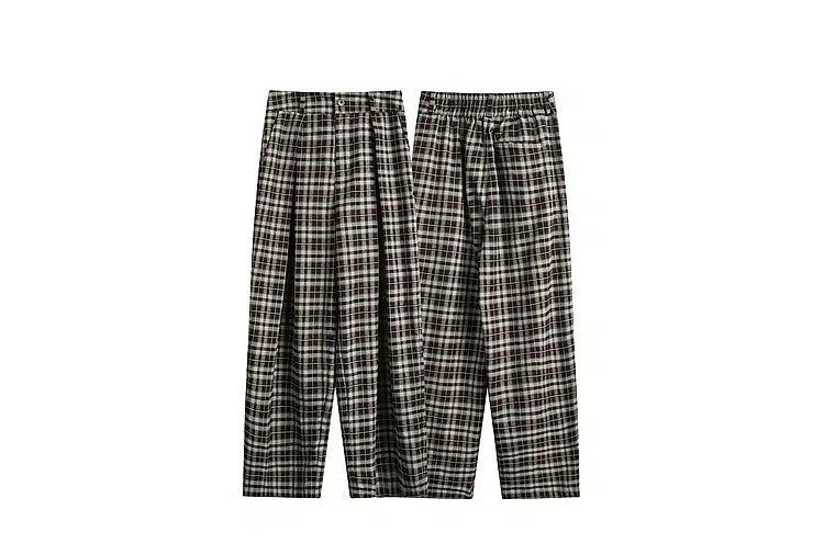 Contrast Plaid Pleated Pants