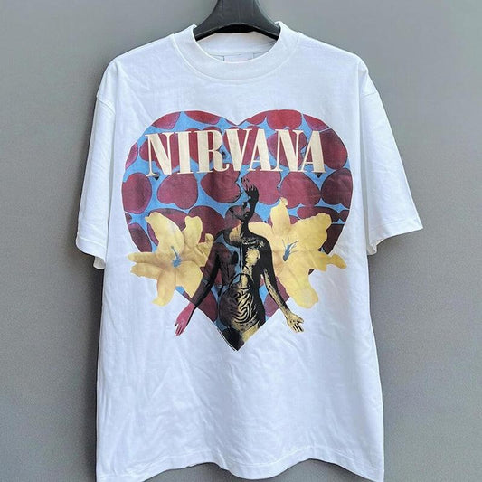 Vintage N!rvana Heart Flowers T-Shirt