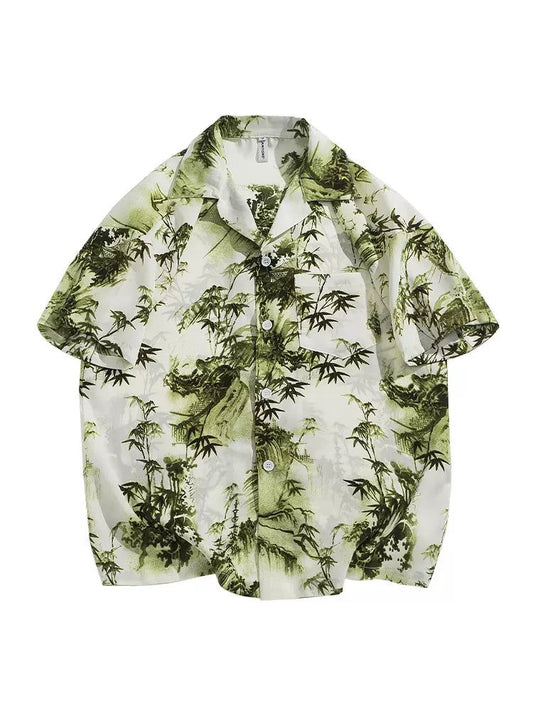 Casual Bamboo Print Short Sleeve Shirt