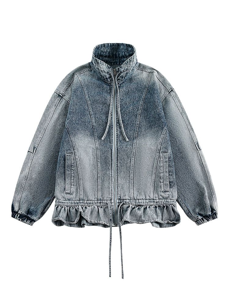 Washed Ruffled Denim Jacket