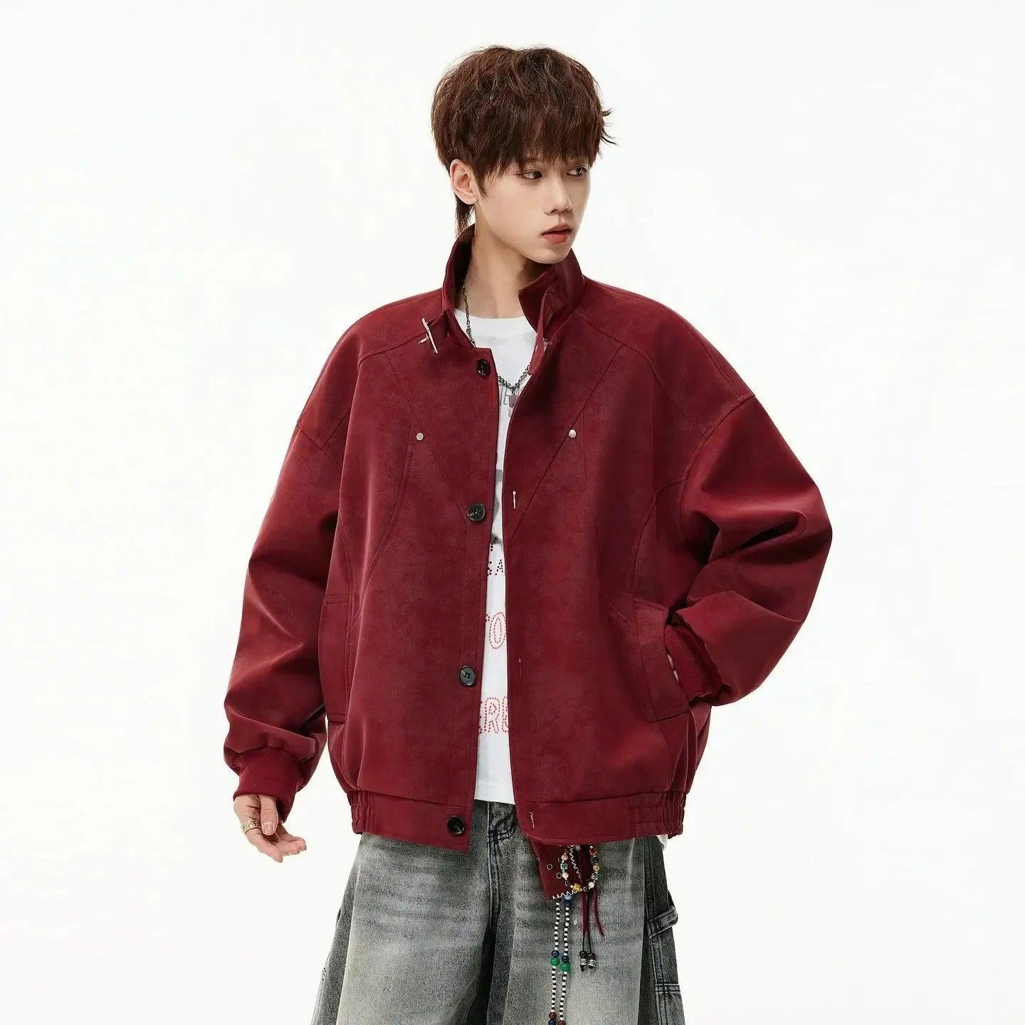 Buckled Neck Strap Micro Suede Jacket