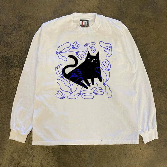 Vintage Black Cat Blossom T-Shirt