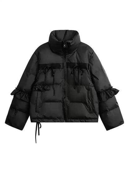 Drawstring Bow Detail Puffer Jacket