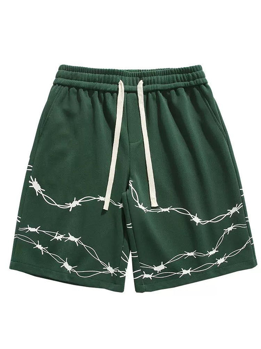 Drawstring Thorn Embroidery Shorts