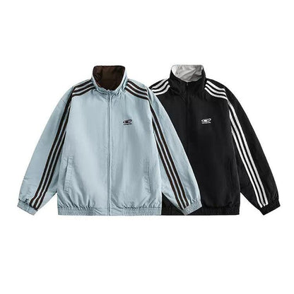 Contrast Striped Stand Collar Windbreaker Jacket