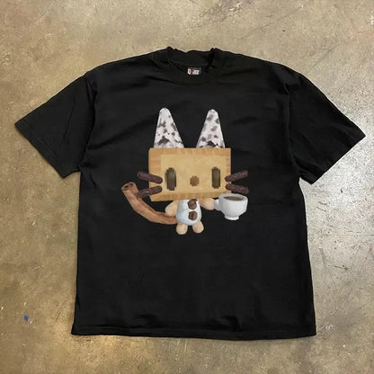 Vintage Coffee Cat Graphic T-Shirt