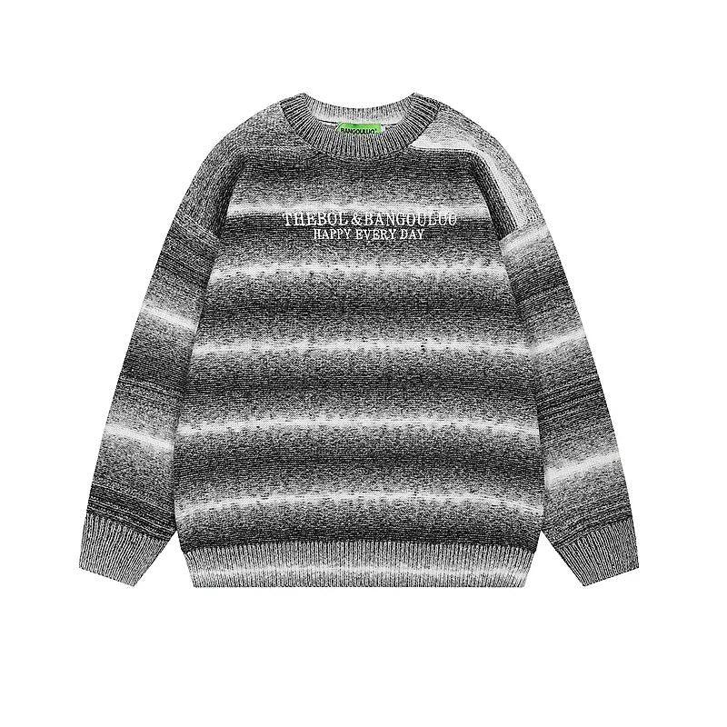 Gradient Striped Letter Embroidery Sweater