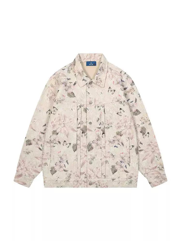 Lace Textured & Floral Print Jacket